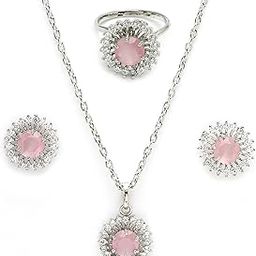 Silver Plated Luxury American Diamond Heart Crystal Pendant Ring & Earrings Combo Jewellery Set For Women | Pendant Gift for Rakhi Jewelry-image-58