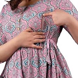 Hani Fashion Women's Cotton Floral Printed Maternity Feeding Kurti with Zipper Maternity Gown for Women Feeding Dress-image-5