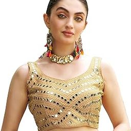 Women's Embroidery Work Real Mirror Sleeveless Readymade Blouse-image-47