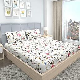 VOMZER 320 TC Cotton Feel All Around Elastic Fitted Bedsheets King Size, Premium Fitted Bedsheets King Size for Double Bed with 2 Pillow Covers, Size- 78” x 72” (White)-image-24