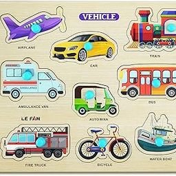 Lefan Wooden Puzzles Wooden Transport Puzzle for Kids Educational Vehicle Matching Puzzle Bright Colors, Montessori-Inspired Learning Toy for Toddlers (Transport Wooden Big)-29
