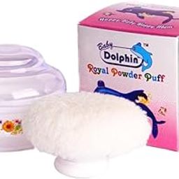 Baby Dolphin Soft Feel Royal Powder Puff - BPA Free | Box Holder Container for New Born and Kids | White Color | Pack of 1 (White)-2