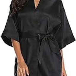 Front Closure Short Babydoll V Neck Satin Nightwear with G-String/Thong Bikini for regular nightwear lingerie, bedroom, robe for Valentine's day, honeymoon etc. (Size- 36) (Color- Black)-image-99