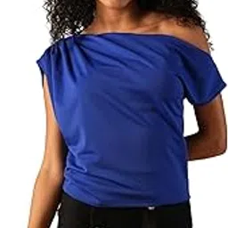 globus Women One Shoulder Solid Waist Tie-Up Satin Party Top-picture-15