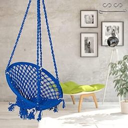 Patiofy Home Swing For Adults&Kids|Suitable For Living Room,Balcony,& Outdoor|(1 Seater)Capacity Up-To 120 Kgs|Includes Free Hanging Accessories|Handmade Jhula With Premium Cotton Rope|Blue,43.2 Cm-image-77