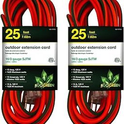 GoGreen Power GG-13725 16/3 25' SJTW Outdoor Extension Cord, Lighted End, 25 Feet (Pack of 2)-image-6