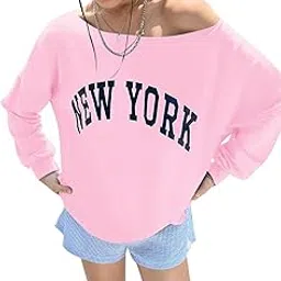 sxv style Newyork Off Shoulder Women's Casual Letter Print Sweatshirt,-picture-9