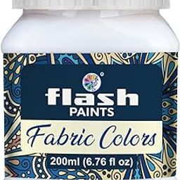 Flash Fabric Color Paint | 200 ml, 7 fl oz Each | High Pigment Strength | Non Fading | Indoor/Outdoor | Non Toxic | Multi-Surface Paint | Made In India (White)-image-102