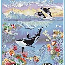 LOOM TREE Ocean World Stamped Cross Stitch Kits for Kids Embroidery 11 Counted Needlecrafts & Yarn | Embroidery & Cross Stitch | Hand Embroidery Kits | Cross Stitch Kits-19