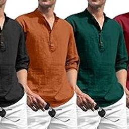 Combo of Men's Solid Cotton Blend Full Sleeve Mandarin/Chinese Collor Straight Kurta Shirt (Pack of 4)-image-57