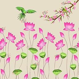 S2S Traditional Lotus Flower Design Backdrop Cloth | for Pooja Decoration Background Curtain Cloth | 5 Feet Height & 5 Feet Width (Lotus Flower with PAROT)-25