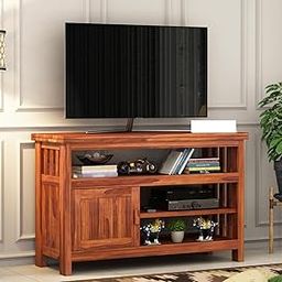 Peedha Studios Solid Sheesham Wood TV Unit with 3 Shelves and 1-Door Storage for up to 45-inch TV - Elegant Wooden TV Unit for Living Room Furniture (Sohi,Honey)-image-96