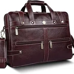 hammonds flycatcher Genuine Leather Office Bag for Men, Laptop Bag For Men with Padded Laptop Sleeve, Fits 15.6" Laptop, Adjustable Strap - 1 Year Warranty, Ideal for Office, Travel, Daily Use - Brown-picture-33