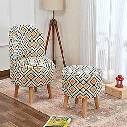 NACIA Printed Ottoman Chair with Pouffe Footstool Set for Living Room (18x32 Inch) | Mudda Footrest & Seat | Puffy Foam Wooden Leg Stool | Perfect for Home Décor, Sofa & Dressing Table (Yellow Box)-image-32