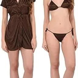 you forever Womens Night Wear Satin Silky Robe Womens and Lingerie Bikini Set-picture-27