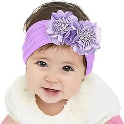 SYGA Baby Headband Nylon Double Flower Soft Stretchable Hairband for Newborn Infant Toddler Kids For 0-3 Year - Purple-image-12