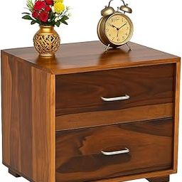 Solid Sheesham Wood Bedside Table with 2 Drawers, 50 x 38 x 47 cm, Natural Wood Grain Finish-image-10