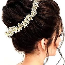 Golden Pearls with White Flowers Hair Vein/Juda Bun Pin/Hair Accessories for Women and Girls-2498, Pack of 1-image-83