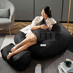 LEXAVI Brand® - Next Level Lifestyle Suits Your Home Decore | 5XL Jumbo Big Size Faux Leather Beanbag with Footrest & Pillow |Capacity: Upto 5Ft Height,90 KG Weight | Color- (XXXXXL - Black)-picture-14