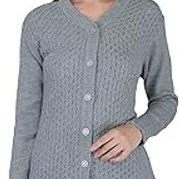 Women's Woolen V-Neck Cardigan - Heavy Daffodil Fabric Winter Wear Pure Wool Long Cotty Fully Warm Cardigan for Women (Large, Grey)-image-25