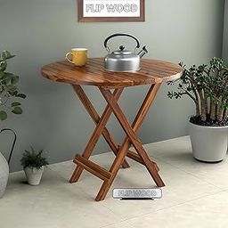 FLIP WOOD Wooden Foldable Coffee Table | Round Folding Tea Table for Living Room, Patio & Outdoor | Portable End Table for Picnic, Balcony & Garden (Honey Finish)-image-70