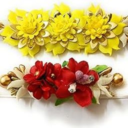 CRAnsh Creations;Crafted with Love Handmade Yellow white & red golden Floral cotton blend head bands for newborn baby girls (0-2 years) clothing accessories Pack of 2 (Yellow golden, S)-image-16