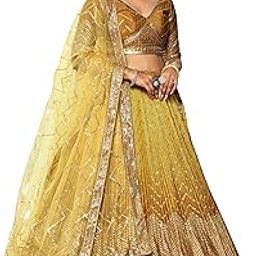 Women's Zari & Sequins Embroidered Art Silk New Semi-Stitched Lehenga Choli With Dupatta (5057-Yellow-Womens-Lehenga-Choli-Latest; Free Size)-image-33