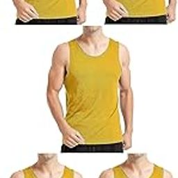 Gym Vest for Men & Boys Sports Running Cotton Sleeveless Vest/Baniyan Modern Fit Solid Inner wear in Mustard Color Pack of 5-image-57