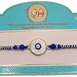 Evil Eye Rakhi for Brother | Hamsa Hand Rakhi with Blue Beads And Decorative Frame | Sparkling Thread with Gift Card-image-95