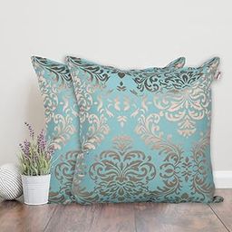 Home - The Best is for You Designer Self Design Cotton 275 TC Cushion Covers | Pack of 2 (Turquoise_Damask, 16X16 Inch)-image-32
