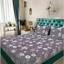 Klotthe Multi Floral 300 TC Cotton Blend Double Bedsheet in Book Fold Packing-image-54