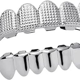 MYADDICTION 12 Teeth Grill Set - Halloween Vampire Prop Hip Hop Rapper Mouth Silver Jewelry - Fashion Body Jewelry Watches Grillz Dental-image-49