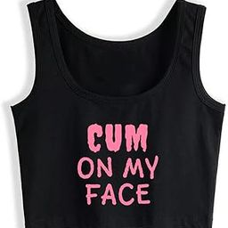 Womens Cum On My Face Kinky Oral Sex Sleeveless Crop Top Black-image-97