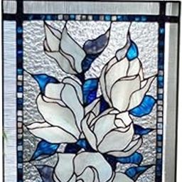 LICHTS Stained Glass Rectangle Window Panel Suncatcher Wall Decor White Flowers-image-20