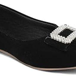 Women Trendy Shimmer Black Suede Ballerina Belly-image-3