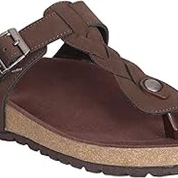 Men's Brown Braided Leather Wedge Sandals with Buckle Strap-image-15