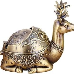 MERISH Vintage Windproof Ashtray with Lid,Unique Metal Deer Ashtray for Cigarettes,Decorative Ashtray for Home Office Decor (Gold)-image-56