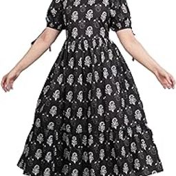 Brand Present Latest Trendy Traditional Long Cotton Designer Middi/Frock Dress for Women (MQ-MD||KRGBUTA||BKXXL16__XXL) Black-picture-37