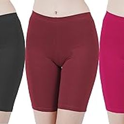 Cotton Lycra Tight Fit Stretchable Cycling Shorts Womens|Shorties for Exercise/Workout/Yoga/Gym/Cycle/Active wear Running Light Skin Jade Green Lemon Yellow Combo Pack of 3-picture-45