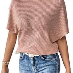 Women Fashion Fall Batwing Half Sleeve t Shirt for Woman Boat Neck Oversized Tunic Tops Casual Waffle Knit Tshirt Tops for Women-image-7