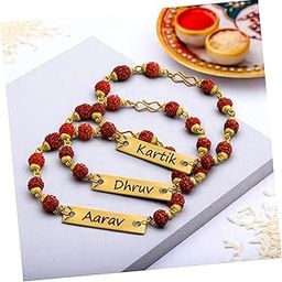 Precious Art Gifts Customized Metal Name Rakhi for Brother | Stylish Rakhi for Men & Boys | Personalized Bracelet with Rudraksh Beads | Unique Raksha Bandhan Gift-image-12