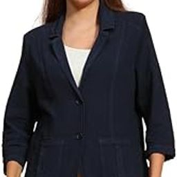 Women Open Collar 3/4 Sleeve Button Down Cotton Blazer with Pockets-image-44