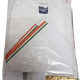 Men's 5 - Piece Pandit Dhoti Set, White color | Unstitched Kurta, Angocha, Vest, Hanky-image-0