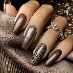 The Pink Truck Artificial Reusable Nails in Brown With Leopard Print (Set of 24)-picture-29