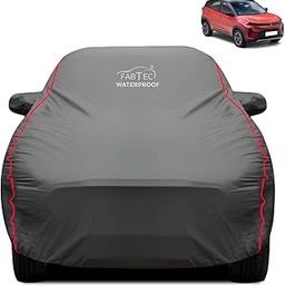 FABTEC Waterproof Premium Car Cover for Tata Nexon with Mirror Pocket Super Waterproof Car Body Cover Heavy Duty Durable Peva Grey with Red Piping-image-36