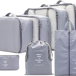 HEAVENGLOW 7 Pieces Portable Packing Cubes Travel Organizers for Travel Cosmetics Shoes Light Gray-image-49