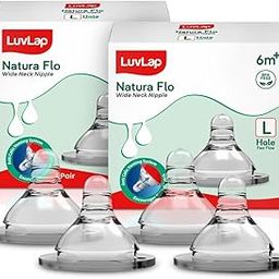 LuvLap Anti-Colic Natura Flo Teat/Nipple for Wide Neck Bottle,4pcs Fast Flow, 6m+, Made of Soft & Flexible Silicone, Ergonomic shape, Mimics breastfeeding, leak proof, BPA Free, comes with sturdy base-23