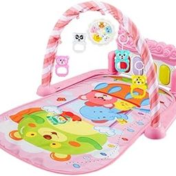 CALANDIS™ Multi Baby Gym Playmat Height Measuring Ruler Infant Play Piano Mat for Gift Hot air balloon Pink-image-15