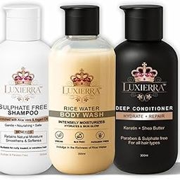 Luxierra Hair & Body Care Set, Sulphate-Free Shampoo, Deep Conditioner, Rice Water Body Wash, 300ml Each-image-33