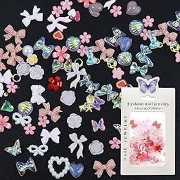 MAYCREATE® 3D Flower Nail Charms Heart Star Bow Embellishments Acrylic Nail Gems Charms Mixed AB Resin Rhinestones Pearls Gold Rivets for Manicure DIY Crafts Accessories, Pink-image-24